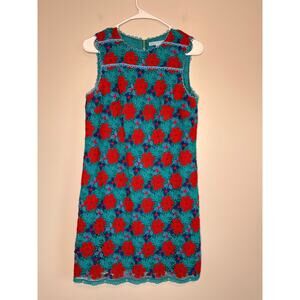 Draper James Patriotic Floral Mace Red Blue Teal Feminine Preppy Shift Dress 4 S